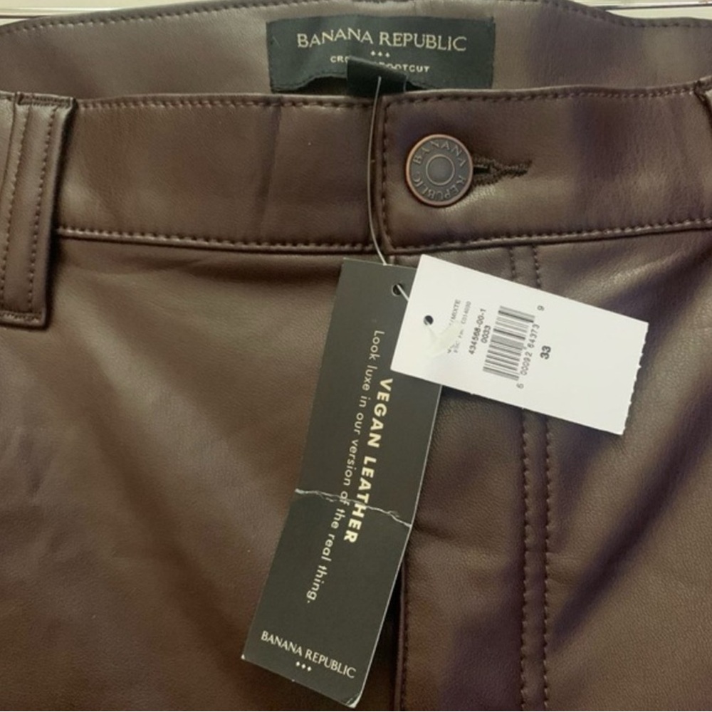 BANANA REPUBLIC Cropped Bootcut Faux Leather Chocolate Brown Elegant Urban Pants - Picture 13 of 15